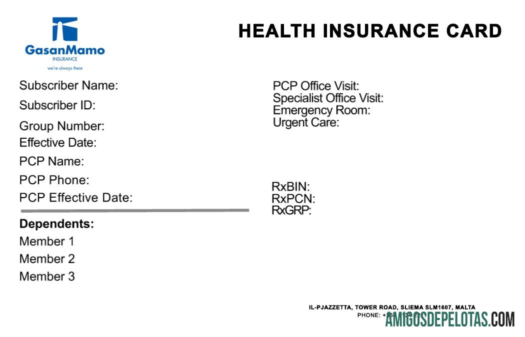 Cartão de seguro saúde de Malta exemplo real